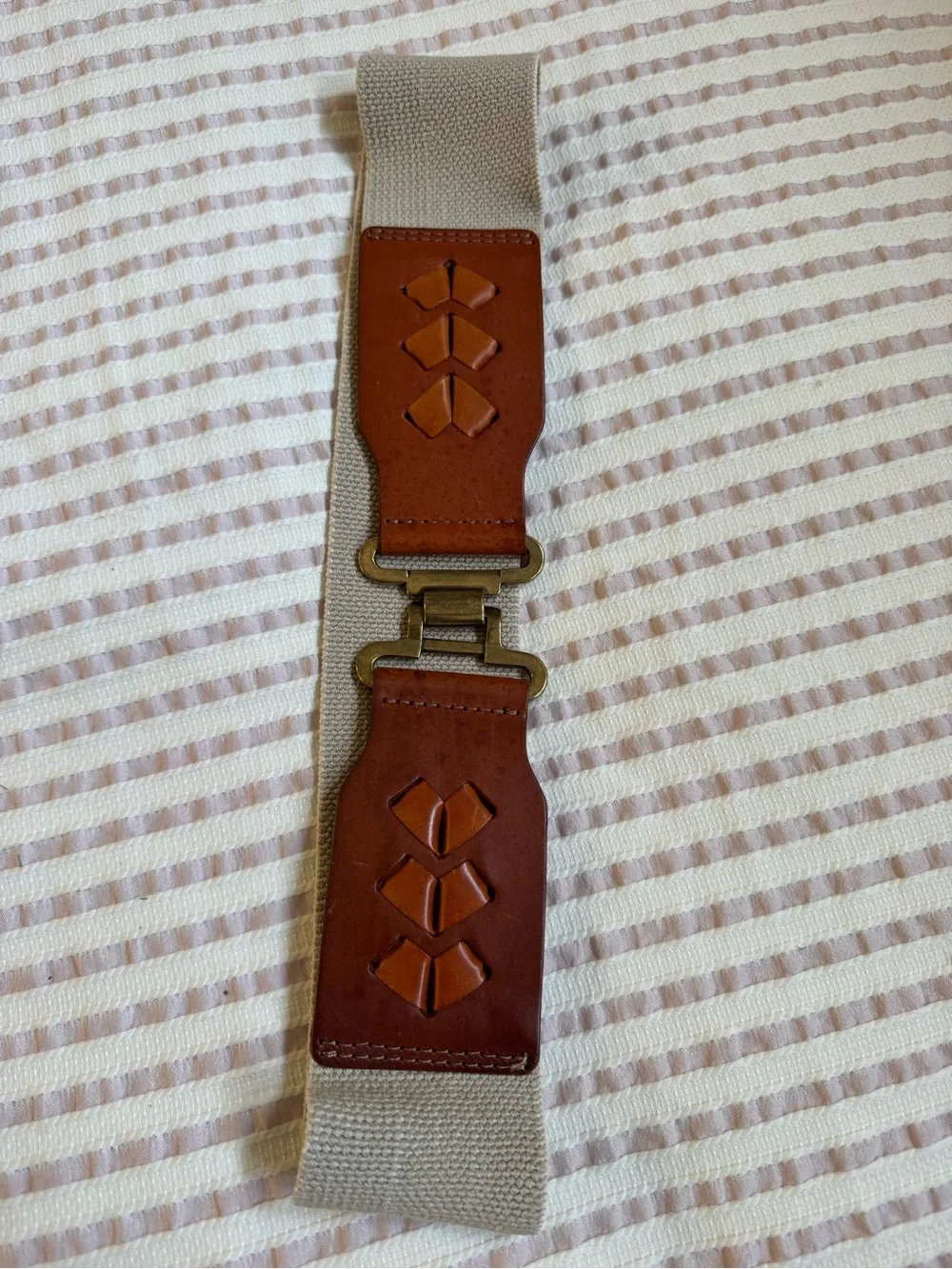 Banana Republic Beige Elastic Belt with Brown Leather Accents